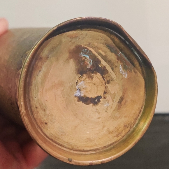 Antique Detail Hand Engraved/Painted India Brass/Copper Vase, 12" T X 2 3/4" - Picture 6 of 8